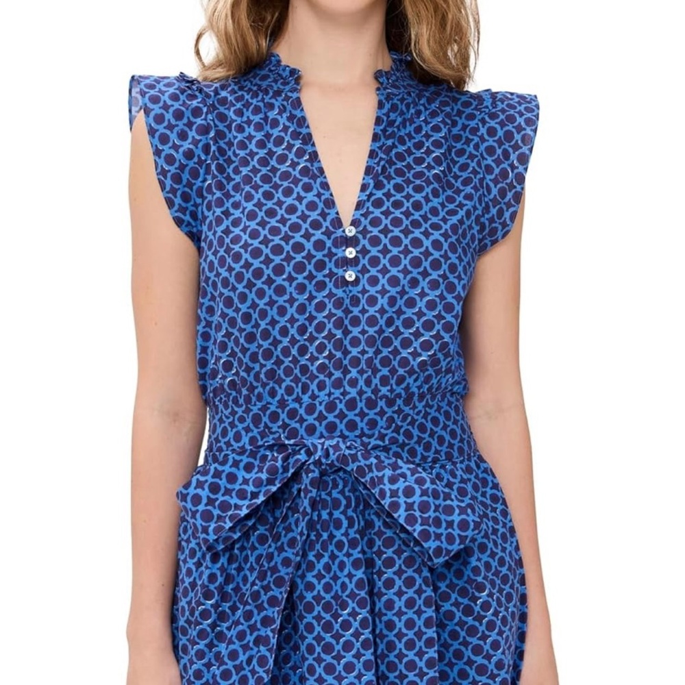 Chic Blue Circle Pattern Mini Dress - image 1